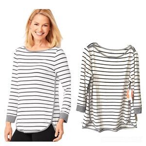 The Oprah Magazine Collection For Talbots Striped Long Sleeve Top Sz L
